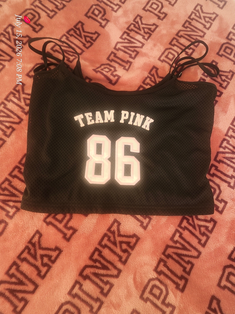 PINK Victoria's Secret Black Tank Top with White 'Team Pink 86'